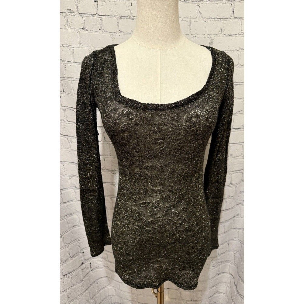Express Womens Top Size Small Black & Gold Round Neck Long Sleeve